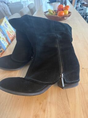 Donald J. Pliner Black Suede Mid-Calf Zip Heeled Boots